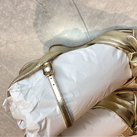 Knotted Sculptural Wedge Sandals Anthropologie Dressy Gold Heels Size 7 NIB NEW - Picture 12 of 15